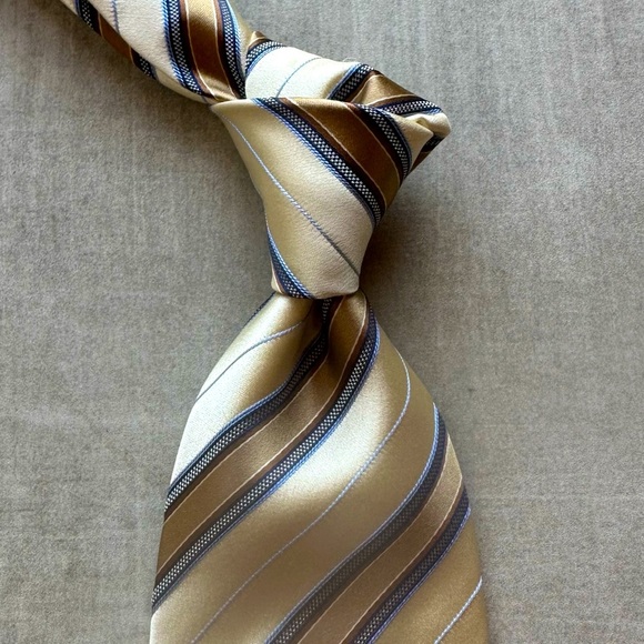 ZEGNA Tan-Blue Striped Silk Tie - Picture 2 of 5